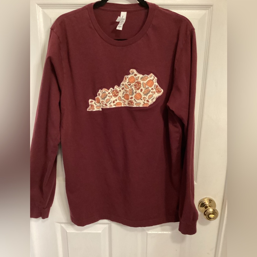 Bella Canvas Kids Burgundy Long Sleeve with State Pattern